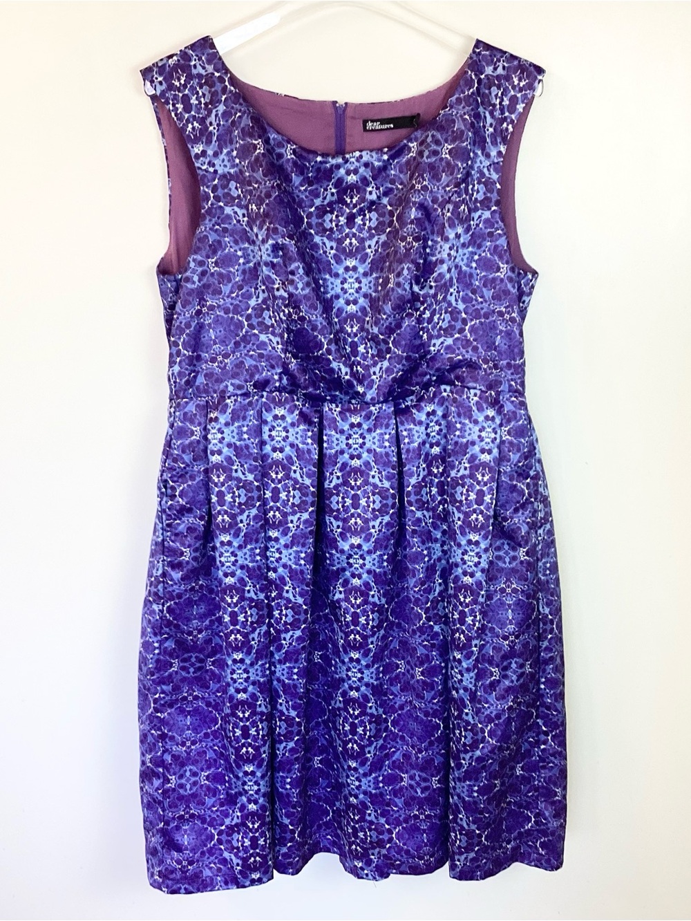 Dear Creatures Sleeveless Retro Pinup Style Pleat Skirt Dress - Blue - 1X